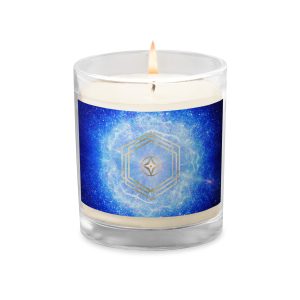 Royal Blue and Gold Soulfire Emergence Astrometaphysical Sacred Geometry glass jar soy wax candle for rituals, energy work, manifestation